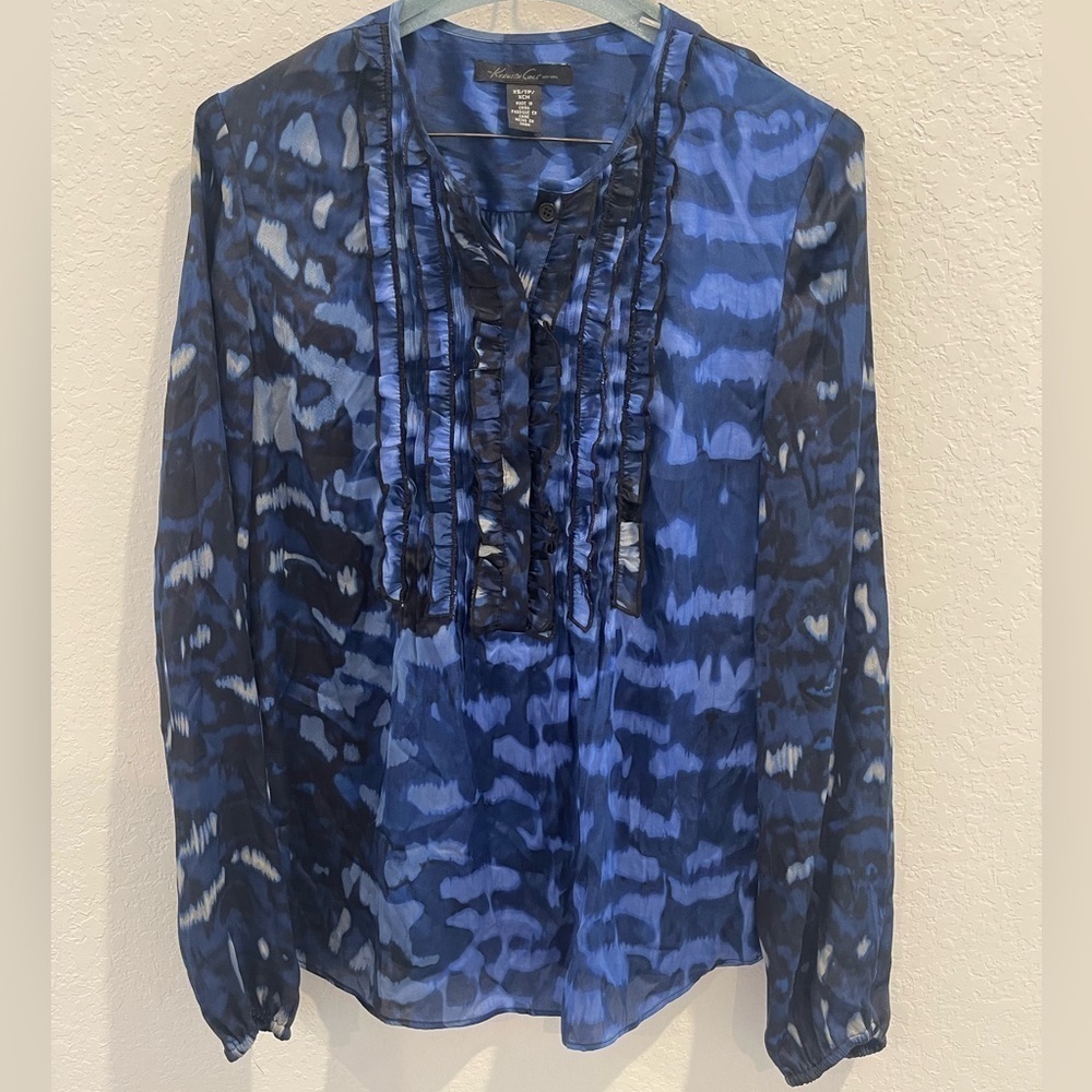 Kenneth Cole New York blue long sleeve‎ blouse top size small